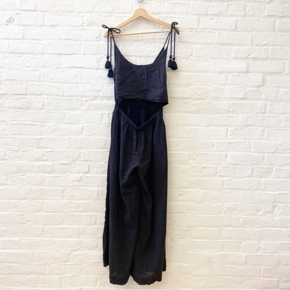 Free People Pants - Free People || Open Front Tie Shoulder Tassel Jumpsuit Black Keyhole Small